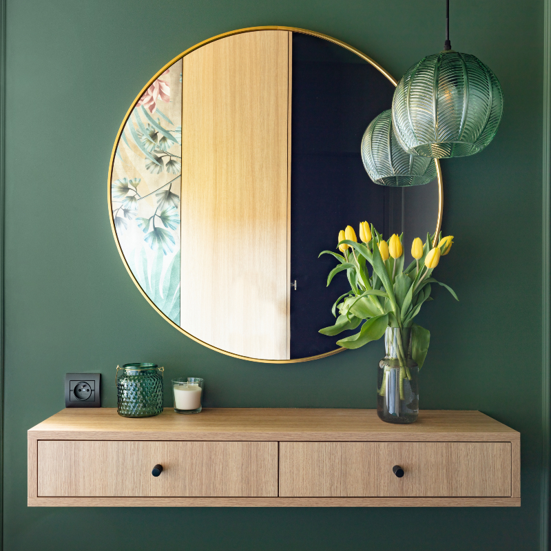 Natural Anthor Oak Wood finish with Stainless Steel Curved Handles
