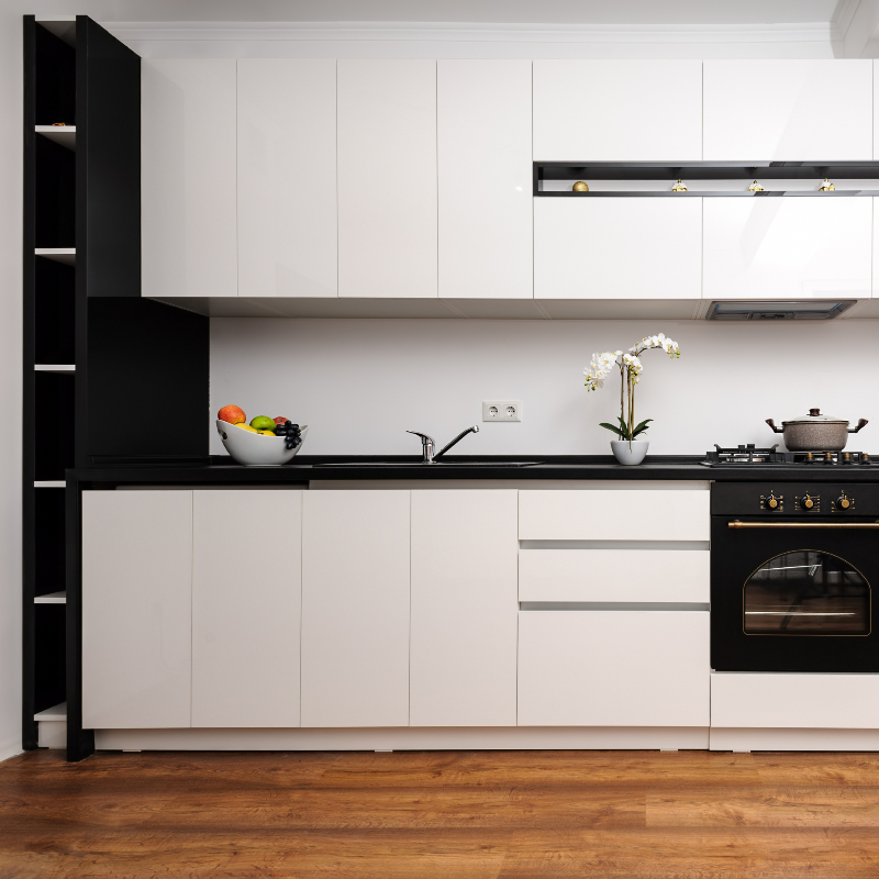 Premium Satin Black and White Kitchen Cabinets